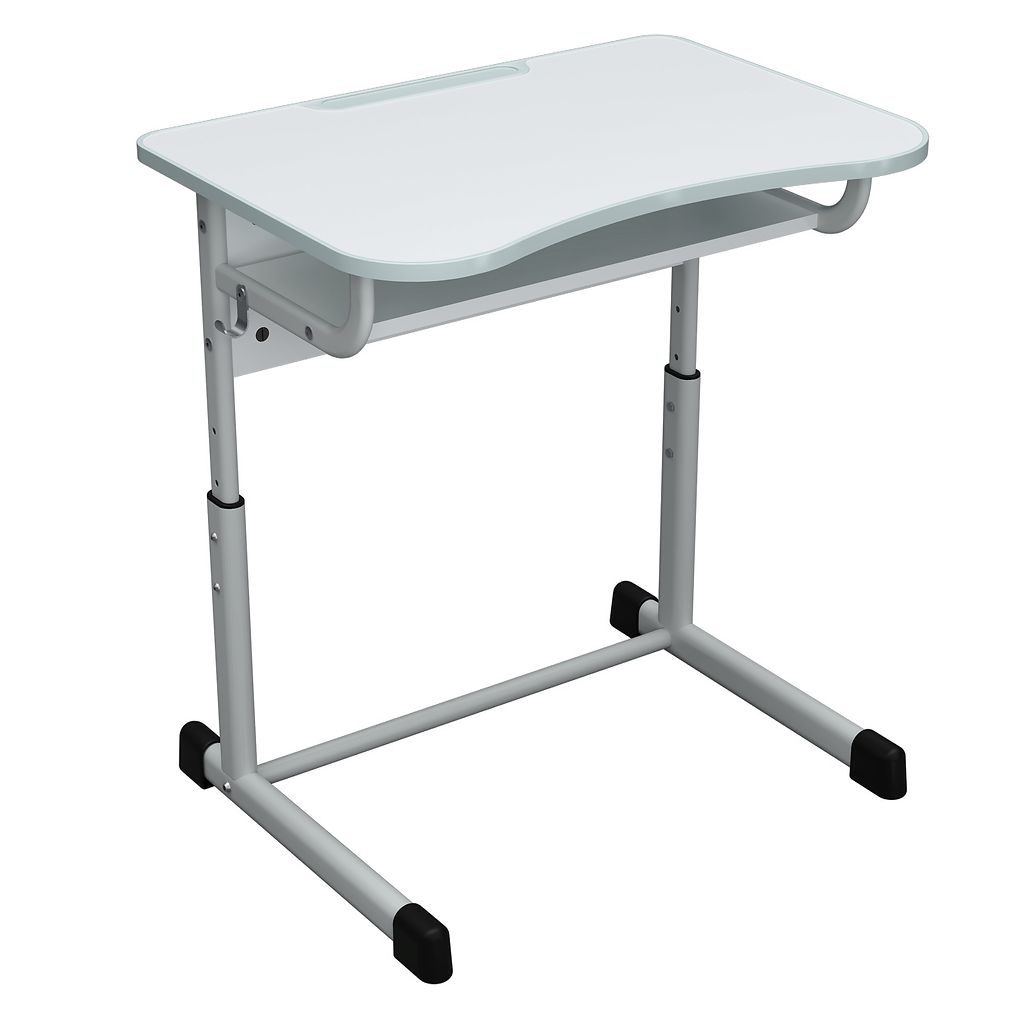 Стіл учнівський 1-місний з полицею, на плоскоовальній металевій трубі, ростові групи №4-7, АЛМАНТ, 700х500х640-820 мм.